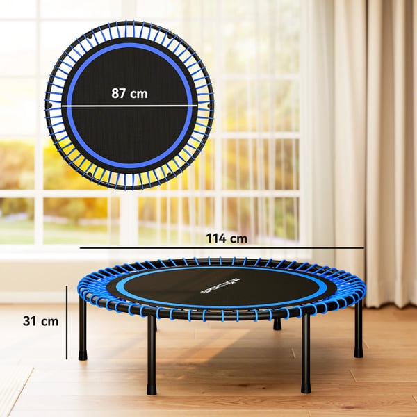 Mini studsmatta - Fitness-trampolin - Ø114 cm - Förstärkt stålram - Cardio & benträning - Utan skyddsnät - Blå