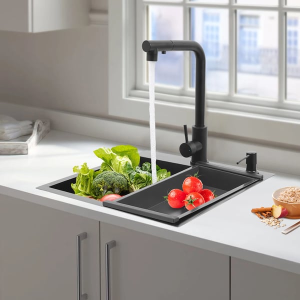 Køkkenvask - Enkel vask - Rustfrit stål - Rektangulær - 45 x 45 x 18 cm - Nano-belægning - Mørkegrå