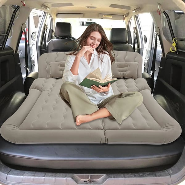 SUV luftmadras - Oppustelig bilmadras med puder - 174×126 cm - Bæreevne 300 kg - 12V 75W pumpe - Fleecebelagt PVC - Himmelblå