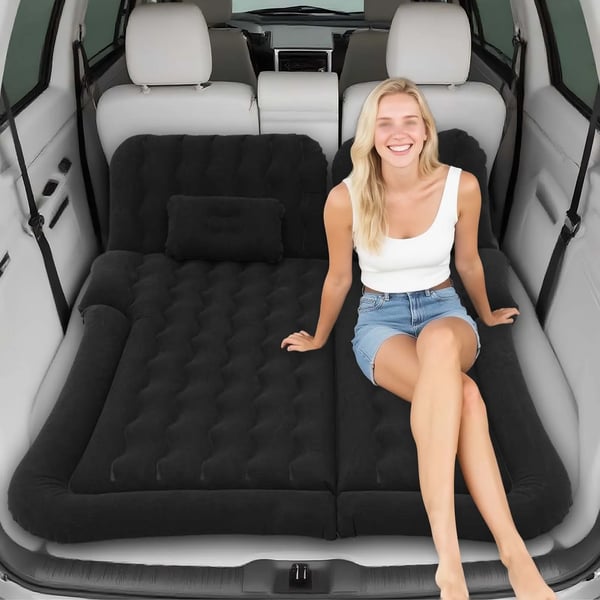 SUV luftmadras - oppustelig bilmadras - Med Puder - 12V 75W Pumpe - Mål 1,74×1,26 m - Bæreevne 300 kg - Flocket PVC - Sort