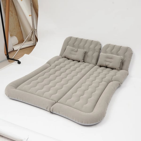 SUV luftmadras - Oppustelig bilmadras med puder - 174×126 cm - Bæreevne 300 kg - 12V 75W pumpe - Fleecebelagt PVC - Himmelblå