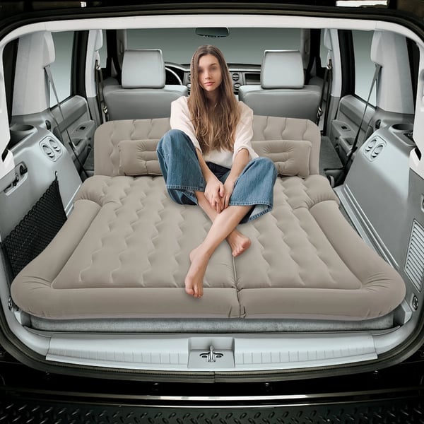 SUV luftmadras - Oppustelig bilmadras med puder - 174×126 cm - Bæreevne 300 kg - 12V 75W pumpe - Fleecebelagt PVC - Himmelblå