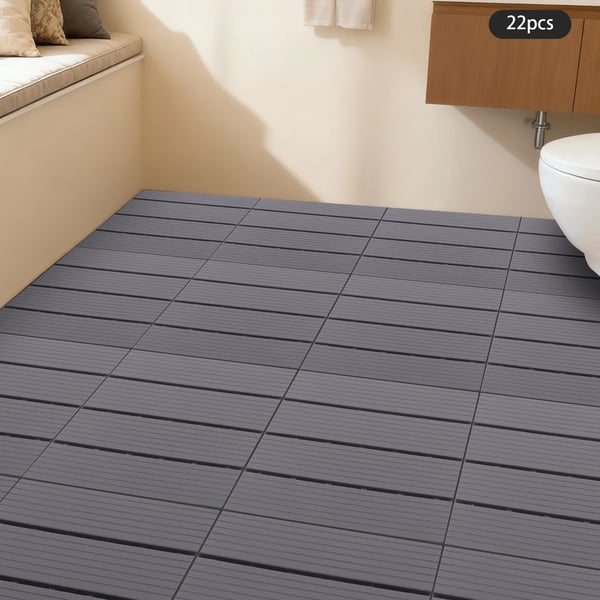 Klikfliser - Sammenklikbare terrassefliser - 22-stk 30,5x30,5 cm - Polypropylen (PP) - Vandafvisende - Til inde og ude - Lysegrå