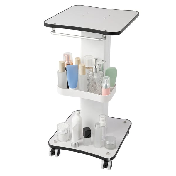 Salonvogn - Frisørvogn - 4 Hjul - Maks 15 kg - Bord 38×34 cm - Bakke 26×14 cm - Jern/Træ/ABS - Montering Kræves - Hvid