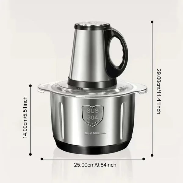 Kødhakker & foodprocessor - Elektrisk hakker - 5 l - 500 W - Skål i 304 rustfrit stål - EU‑stik 220 V - Sort