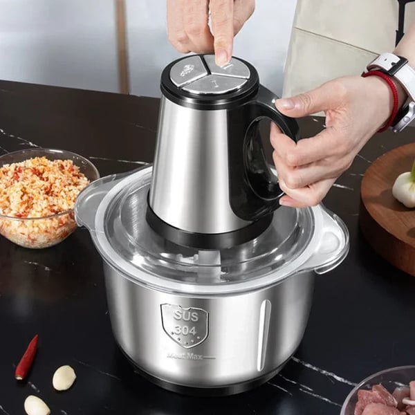 Kødhakker & foodprocessor - Elektrisk hakker - 5 l - 500 W - Skål i 304 rustfrit stål - EU‑stik 220 V - Sort
