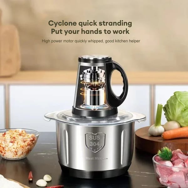 Kødhakker & foodprocessor - Elektrisk hakker - 5 l - 500 W - Skål i 304 rustfrit stål - EU‑stik 220 V - Sort