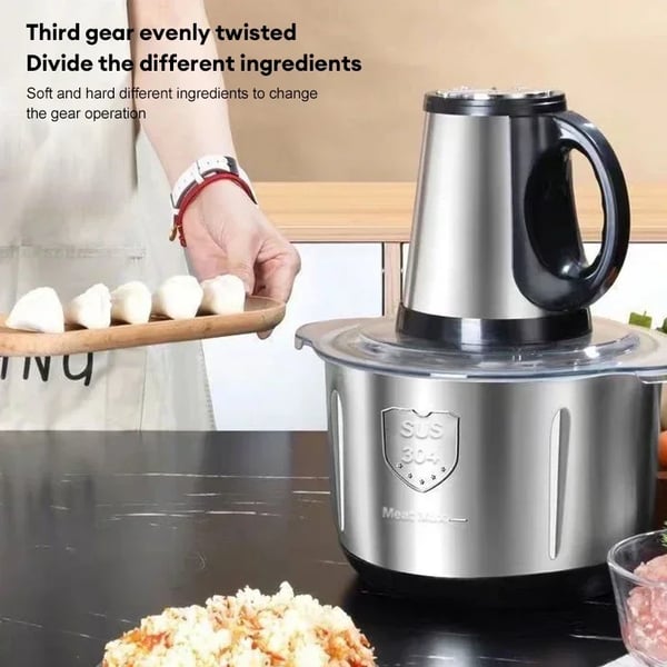 Kødhakker & foodprocessor - Elektrisk hakker - 5 l - 500 W - Skål i 304 rustfrit stål - EU‑stik 220 V - Sort