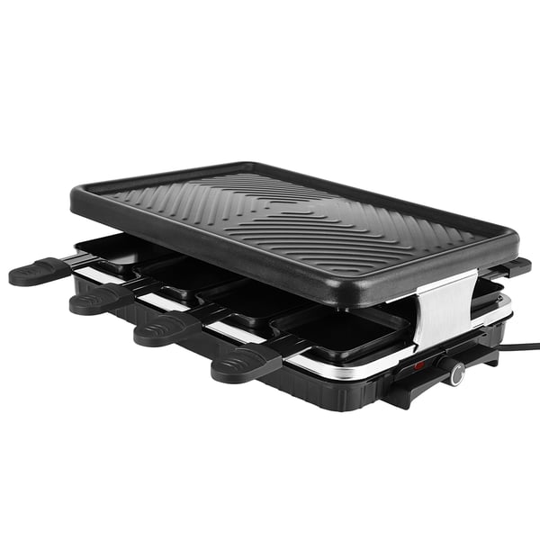 Sähköinen raclette- ja BBQ-pöytägrilli - 3–5 hengelle - Irrotettava tarttumaton levy - Lämpötilansäätö - 1300 W - EU-pistoke - Punainen