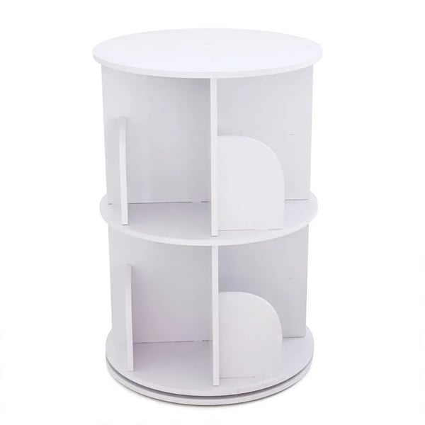 Roterende bogreol - 2 hylder - 360° rotation - 40×40×60 cm - Maks 100 kg - Fritstående - Stabelbar - Træ-plastkomposit (PVC) - Hvid