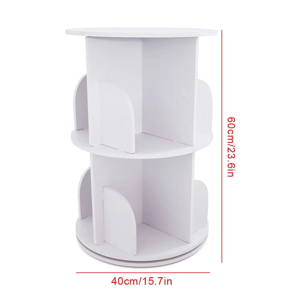 Roterende bogreol - 2 hylder - 360° rotation - 40×40×60 cm - Maks 100 kg - Fritstående - Stabelbar - Træ-plastkomposit (PVC) - Hvid