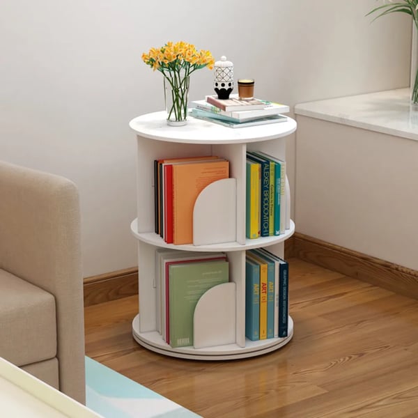 Roterende bogreol - 2 hylder - 360° rotation - 40×40×60 cm - Maks 100 kg - Fritstående - Stabelbar - Træ-plastkomposit (PVC) - Hvid