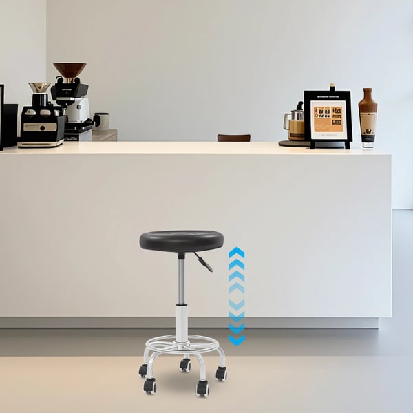 Moderne barstol - Højdejusterbar drejestol med ryglæn - Højde 45–57 cm, 5 hjul, maks. 150 kg, sæde Ø33 cm - Beige