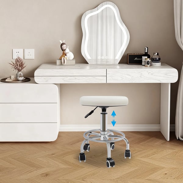 Moderne barstol - Højdejusterbar drejestol - Med ryglæn - 5 hjul - 150 kg - Sæde Ø 33 cm - Højde 45–57 cm - Lysegrå