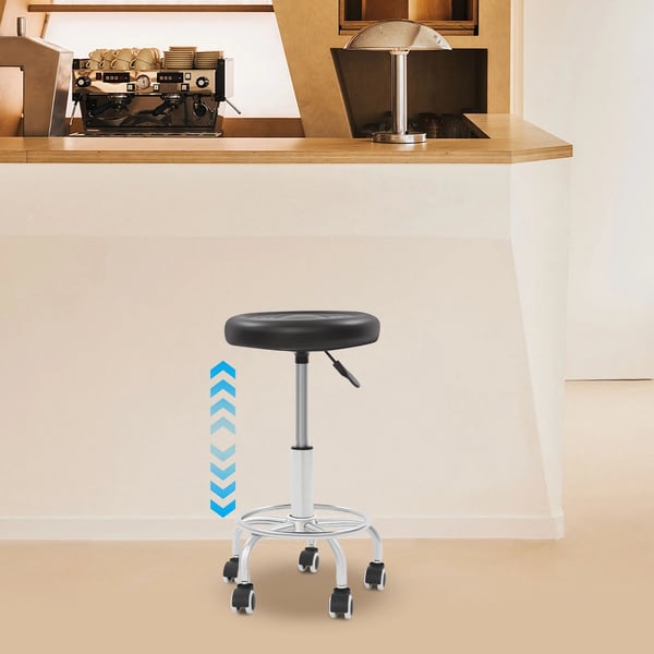 Moderne barstol - Højdejusterbar drejestol med ryglæn - Højde 45–57 cm, 5 hjul, maks. 150 kg, sæde Ø33 cm - Beige