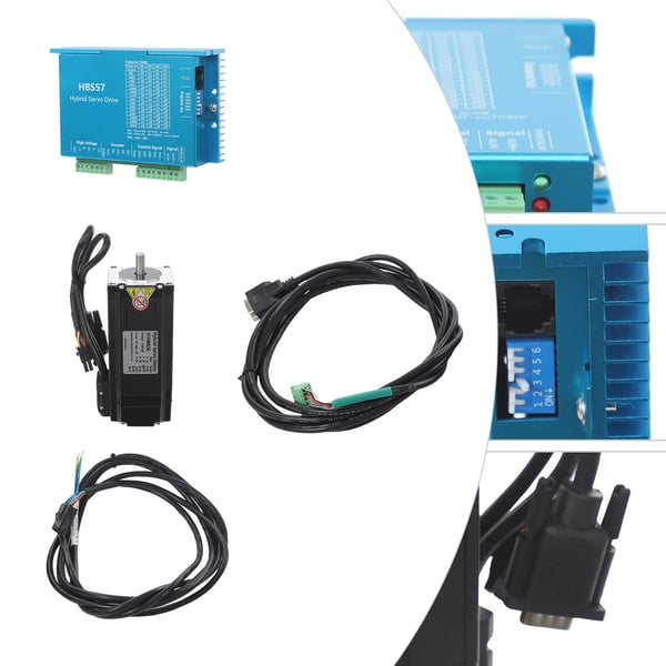 NEMA 23 Stepper-/Servo-driver - HBS57 - DC 24–60V - 5A peak - 2–256 microstep, 51200 trin/omdr - 5–24V pulssignal - Til CNC - 32-bit DSP