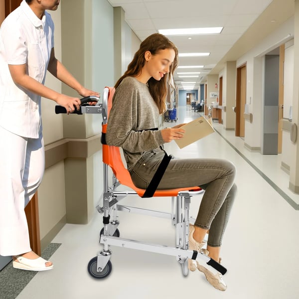 Evakueringsstol til trapper - Trappebåre - Sammenklappelig, Aluminiumslegering, PVC, Gummi, CE-godkendt, Robust til patienttransport - Orange