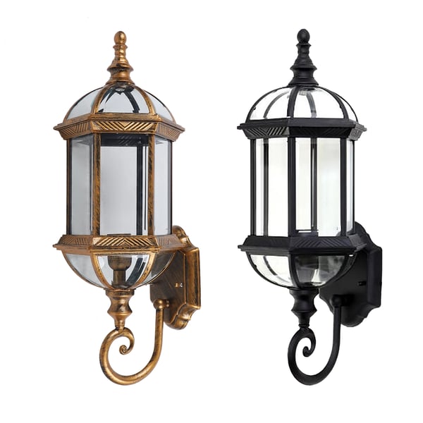 Vintage vägglampa - E27 väggarmatur - Klart glas - Upp & ned ljus - 220 V - LED-kompatibel - Glödlampa ingår ej - Brun med svart skärm