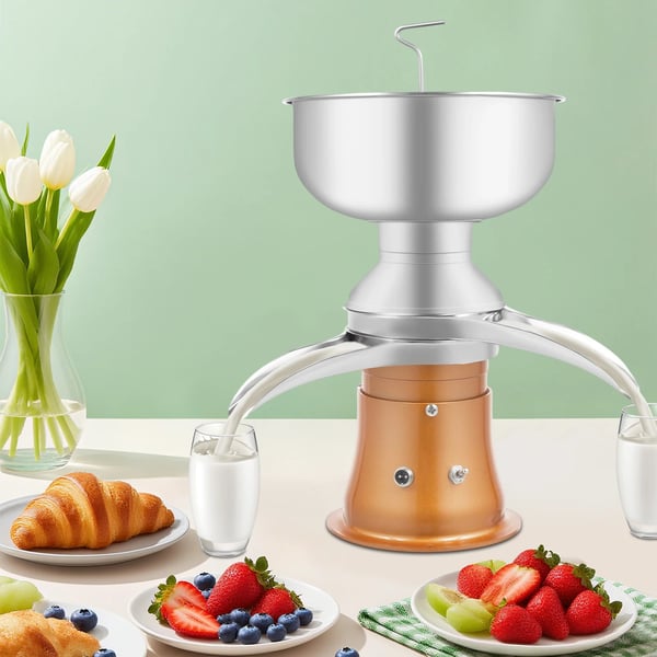 Elektrisk mælk- og flødeseparator - Centrifugal maskine - 30 W - 5 L skål - Max 0,03 % fedt - Rustfrit stål - 4 t kontinuerlig drift - Gul