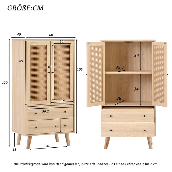 Senkki - Lipasto - Leveys 60 cm - Ovet ja laatikot - Suuri säilytystila - Vapaasti seisova - Olo- ja ruokailuhuoneeseen - Beige