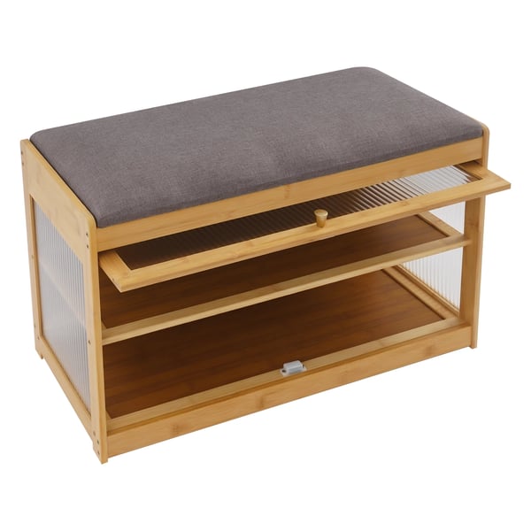 Kenkäpenkki - 2-tasoinen kenkähylly - Pehmustettu istuin - Eteiseen - 70 x 32 x 42 cm - Koko M - Valkoinen