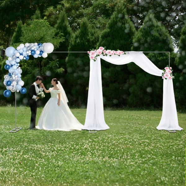 Bryllupsbue - Baggrundsstativ - Jern - 6 x 3 m XL - Kraftig konstruktion - Til balloner & blomster - Plante støtte - Sølv