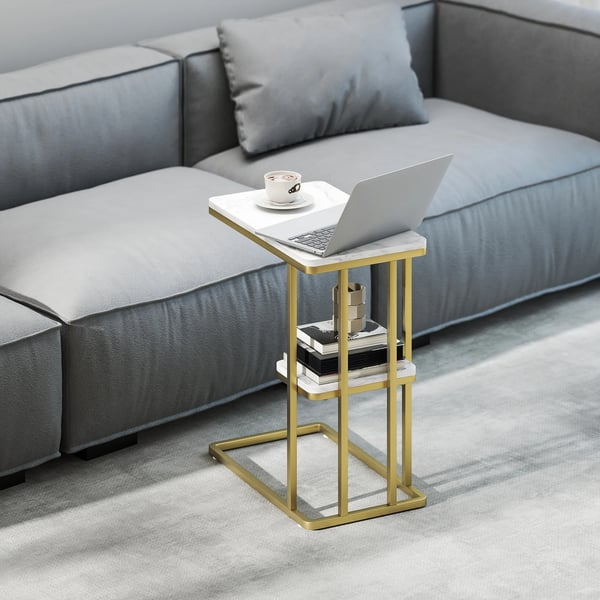 Sidobord & Nattduksbord - C-format - Smalt - Med Hylla - Rektangulärt - 50×30×57,5 cm - Vit