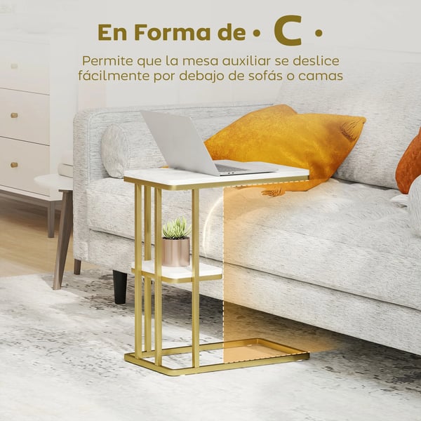 Sidobord & Nattduksbord - C-format - Smalt - Med Hylla - Rektangulärt - 50×30×57,5 cm - Vit
