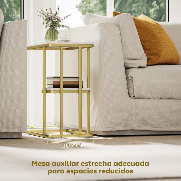 Sidobord & Nattduksbord - C-format - Smalt - Med Hylla - Rektangulärt - 50×30×57,5 cm - Vit