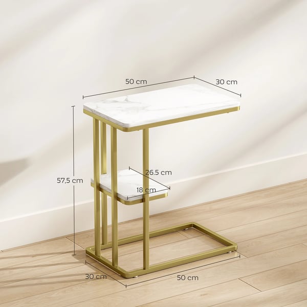 Sidobord & Nattduksbord - C-format - Smalt - Med Hylla - Rektangulärt - 50×30×57,5 cm - Vit
