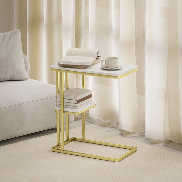 Sidobord & Nattduksbord - C-format - Smalt - Med Hylla - Rektangulärt - 50×30×57,5 cm - Vit