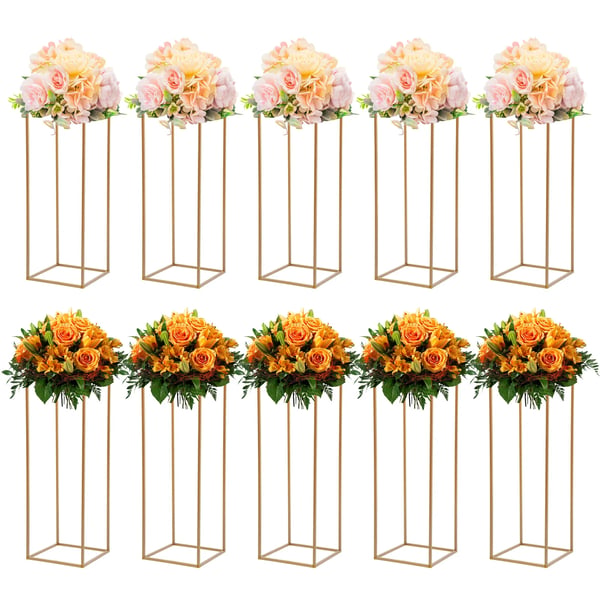 Blomsterstander - Geometrisk bryllupssøjle 10-pak - 80 cm Høj - 10 kg pr. stativ - 27×27 cm Base - Jern, ovnlakeret - Fritstående/bord - Guld