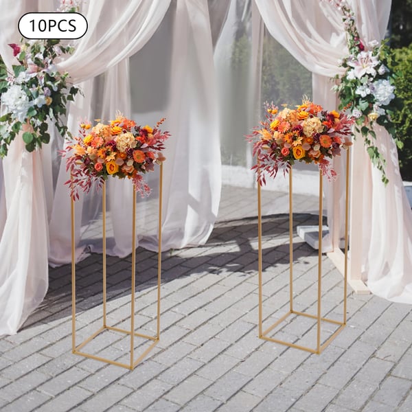 Blomsterstander - Geometrisk bryllupssøjle 10-pak - 80 cm Høj - 10 kg pr. stativ - 27×27 cm Base - Jern, ovnlakeret - Fritstående/bord - Guld