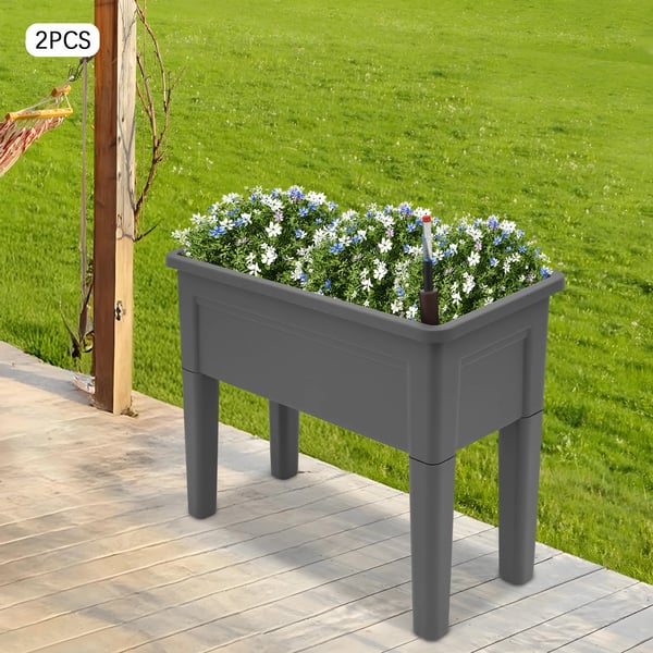 Udendørs hævet plantekasse - Rektangulært højbed - 2-pak - Til blomster og grønt - Lysegrå