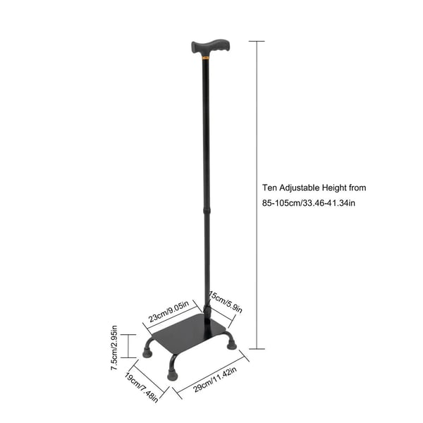 Gangstok til trapper - Gangstok - Justerbar Højde - Design 2‑i‑1 - Høj Stabilitet - Maks 150 kg - Aluminiumlegering & Jern - Sort