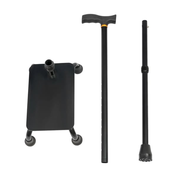 Gangstok til trapper - Gangstok - Justerbar Højde - Design 2‑i‑1 - Høj Stabilitet - Maks 150 kg - Aluminiumlegering & Jern - Sort