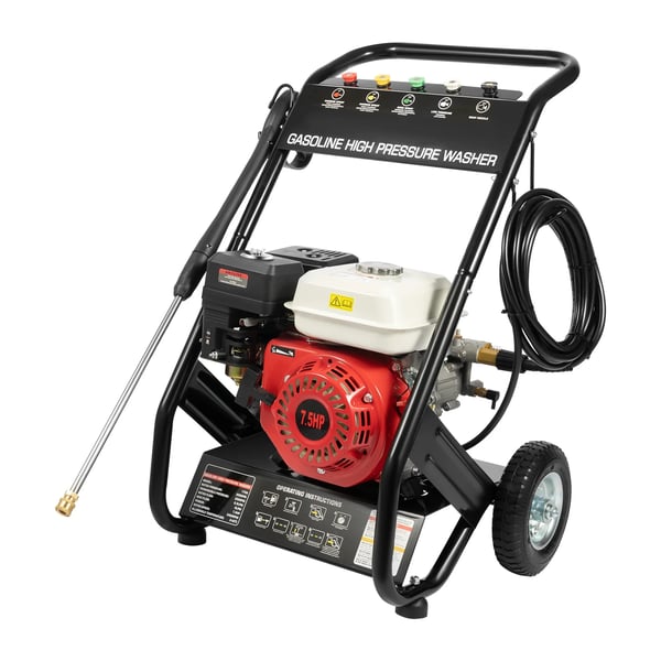 Bensiinikäyttöinen painepesuri - 7,5 hv 4-tahti - Työpaine 2200 PSI (170–190 bar) - Max 2500 PSI - Virtaus 8,7 l/min - Käsikäynnistys - 5 suutinta