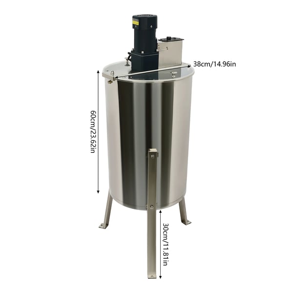 Honningslynge - Elektrisk honningcentrifuge - 201 Rustfrit Stål - 140W Lodret Motor - EU-stik - 38 x 60 cm - Med låg - 1,5 m Kabel - Sølv