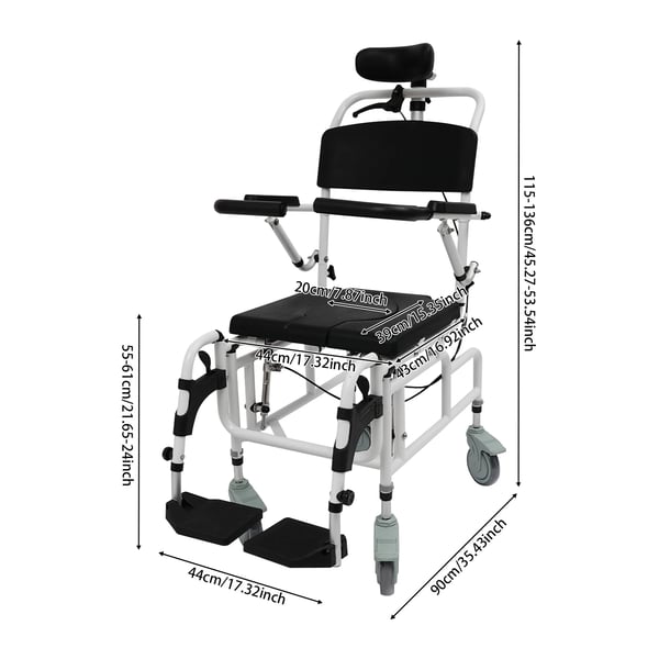Bruse- og toiletrullestol - Kommodestol - Højdejusterbar 115–136 cm - 4 hjul med bremser - Max 100 kg - Sæde 44×43 cm - PU & aluminium - Guld
