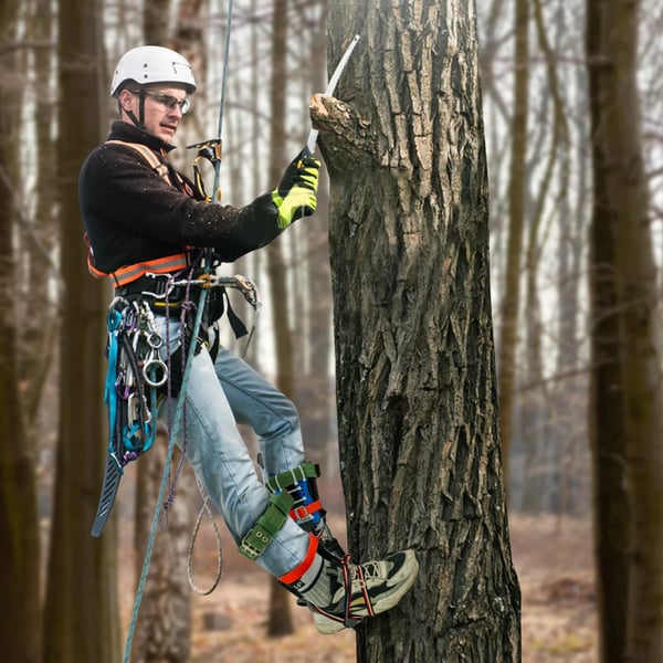 Træklatringssporer Sæt - Klatrespidser - 45# Stål, Max belastning 100 kg, Sikkerhedssele 2 m, Reb 2,05 m, Trin 10,5×5 cm - Grøn