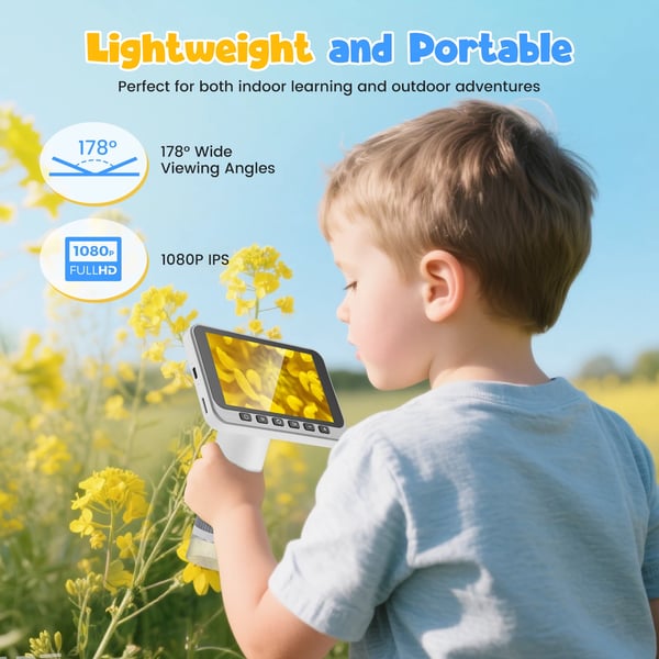 Digitaalinen mikroskooppi - Käsikäyttöinen taskumikroskooppi - Suurennus 500–1500× - IPS-näyttö 11,4 cm - Wi‑Fi ja USB - LED-valot 8 - Ruskea