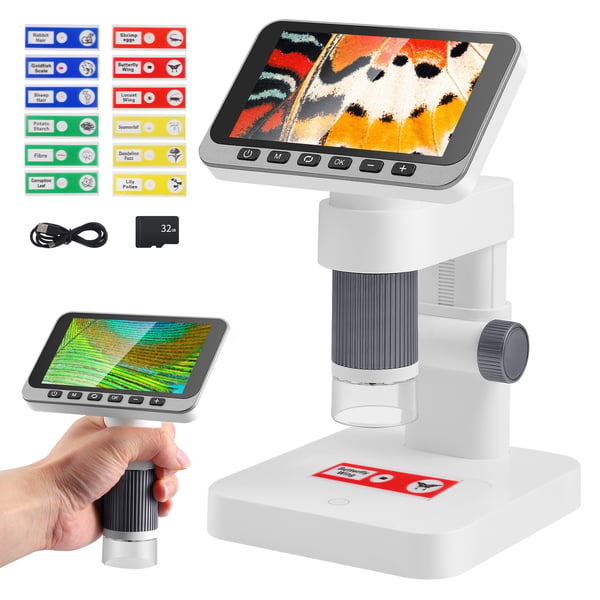 Digitaalinen mikroskooppi - Käsikäyttöinen taskumikroskooppi - Suurennus 500–1500× - IPS-näyttö 11,4 cm - Wi‑Fi ja USB - LED-valot 8 - Ruskea