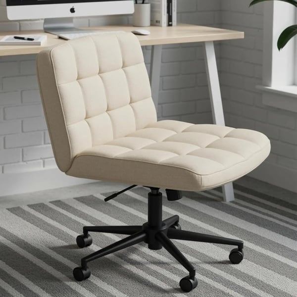 Kontorsstol - Skrivbordsstol - Bred sits för skräddarställning - Ergonomisk - Höjdjusterbar - 360° snurr - Med armstöd - Hjul - Beige linne