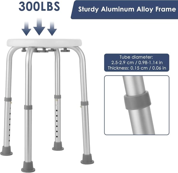 Brusestol / Bruseskammel - Aluminium - Højdejusterbar i 8 trin - 32x32x36–54 cm - Skridsikre fødder - Stabil konstruktion - Nem montering
