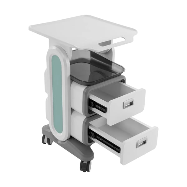 Salongs-/klinikvagn på hjul - 2 lådor - 60 kg kapacitet - 44×44×73,5 cm - ABS/PC/metall - Vit