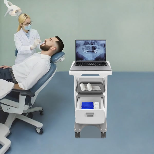 Salon- og klinikvogn med hjul - 2 skuffer - 60 kg bæreevne - 44×44×73,5 cm - ABS/PC/metal - Hvid