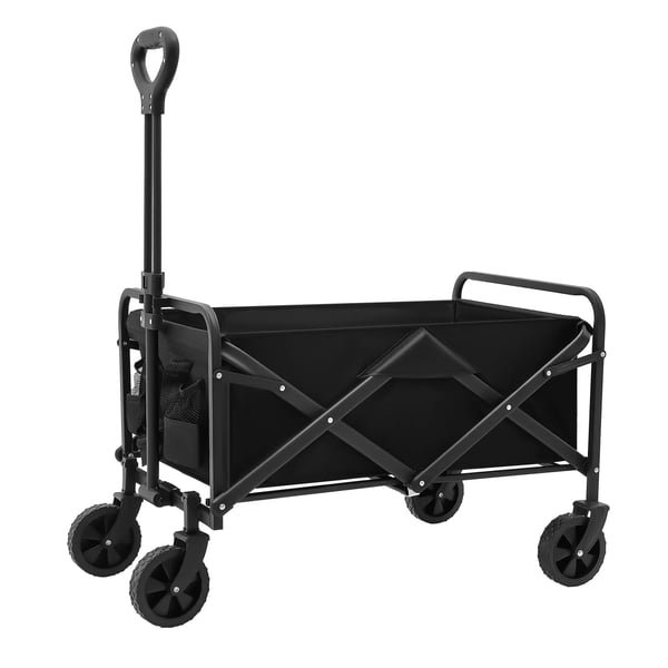 Sammenklappelig vogn - Have-/strandvogn - Størrelse L - Justerbart håndtag 68–92 cm - Gummihjul 12,7 cm - 2 kopholdere - Foldemål 51×13×68 cm - sort