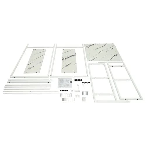 Overbygning til vaskemaskine/tørretumbler - Reol - 3 hylder - 69×60×176,5 cm - 10 kg/hylde - MDF+jern - Hvid+Marmor