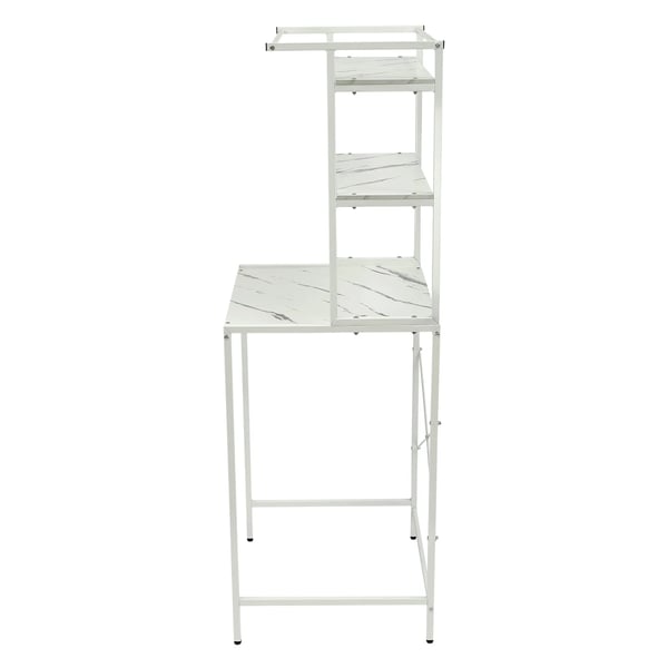 Overbygning til vaskemaskine/tørretumbler - Reol - 3 hylder - 69×60×176,5 cm - 10 kg/hylde - MDF+jern - Hvid+Marmor