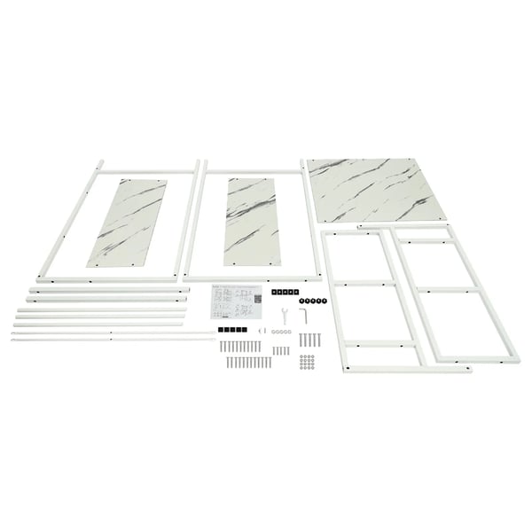 Overbygning til vaskemaskine/tørretumbler - Reol - 3 hylder - 69×60×176,5 cm - 10 kg/hylde - MDF+jern - Hvid+Marmor
